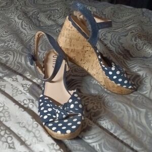 Unisa Navy Polka Dot Wedge Sandals